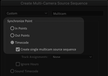 Fig. 1: Timecode Settings for Single-Camera Sequence