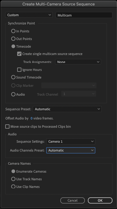Fig. 4: Full Multi-Camera Source Settings